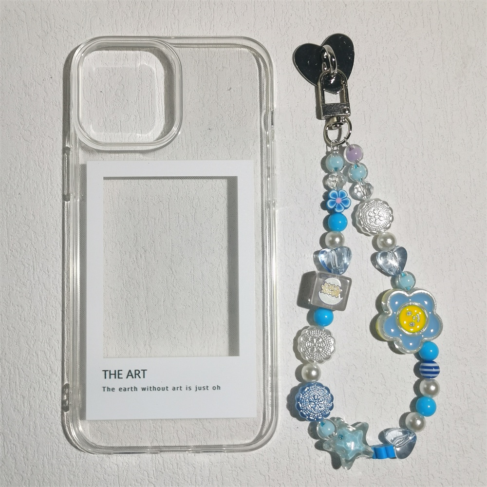 Case Pelindung Transparan Dengan Gantungan Kunci Biru Untuk Iphone 14 6 6S 13 7 + 8 Plus SE 2020 XS XR 11 12 Mini PRO MAX