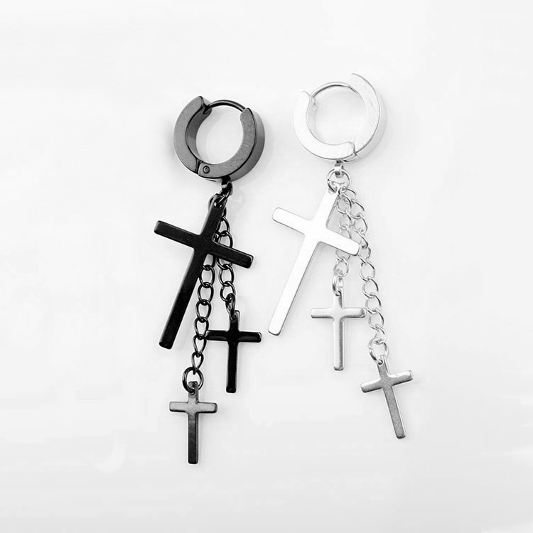 Korean Fashion Cross Pendant Stainless Steel Men and Women Ear Clip Earrings Hip Hop Punk Rock Jewelry Bar Wear Best Ear Studs Accessories Factory Wholesale In Stock