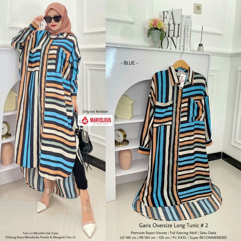Garis Oversize Long Tunik 2 by Marvelos