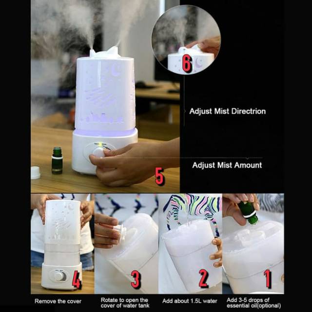 Air Humidifier Difuser UKIR 7 LED Color - 1,5 Liter -  Aromaterapi