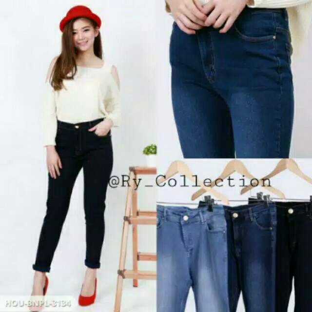 Celana wanita jeans panjang hitam wanita skinny street melar softjeans