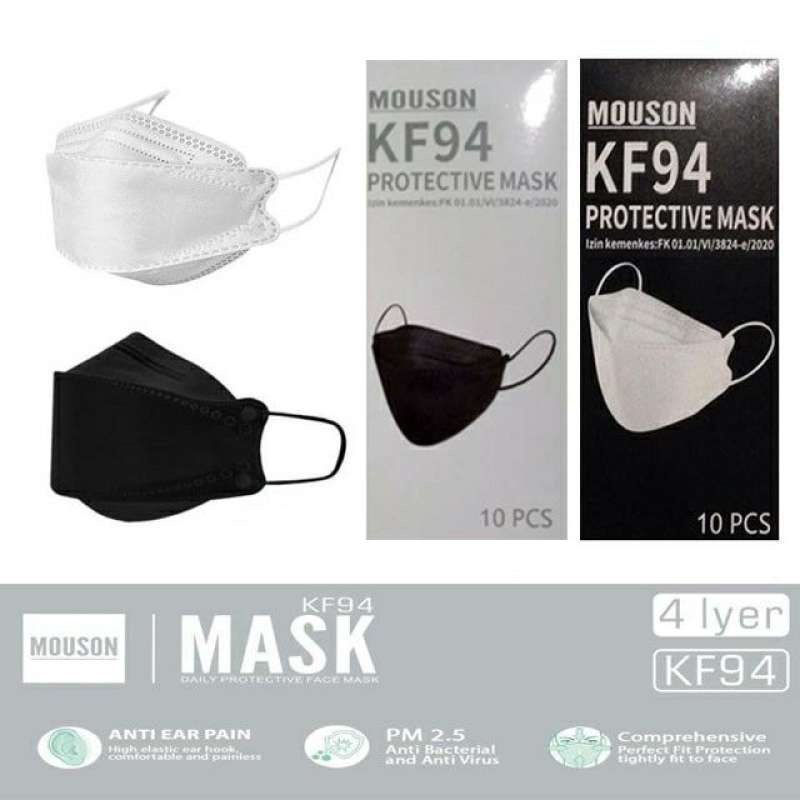 masker kf94 4ply isi 10pcs hitam putih