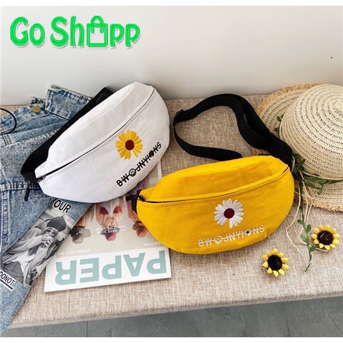 Waist Bag kanvas Motif Bunga Krisan Bordir - Tas Pinggang Kanvas Import - Waistbag Korea [WB03]