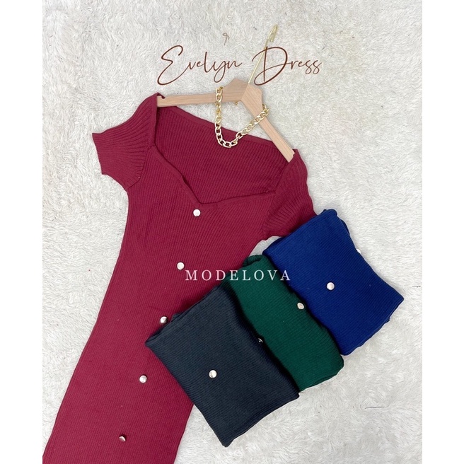 MDLV ~ Dress Evelyn Rajut Dress Bodycon Rjaut Fashion Wanita