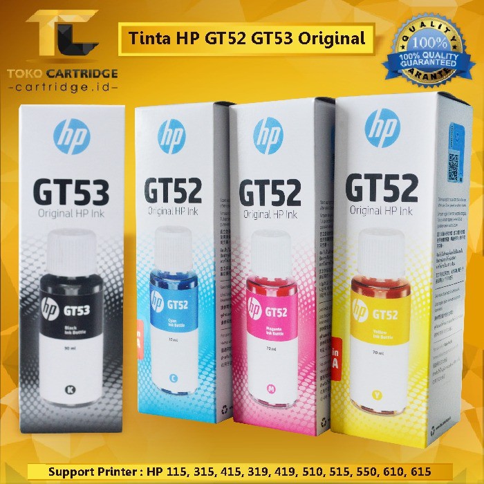 Tinta HP GT53 GT52 GT51 Original 1SET Warna Cyan Magenta Yellow Black Pigmen Pigment GT 51 52 53 Ink