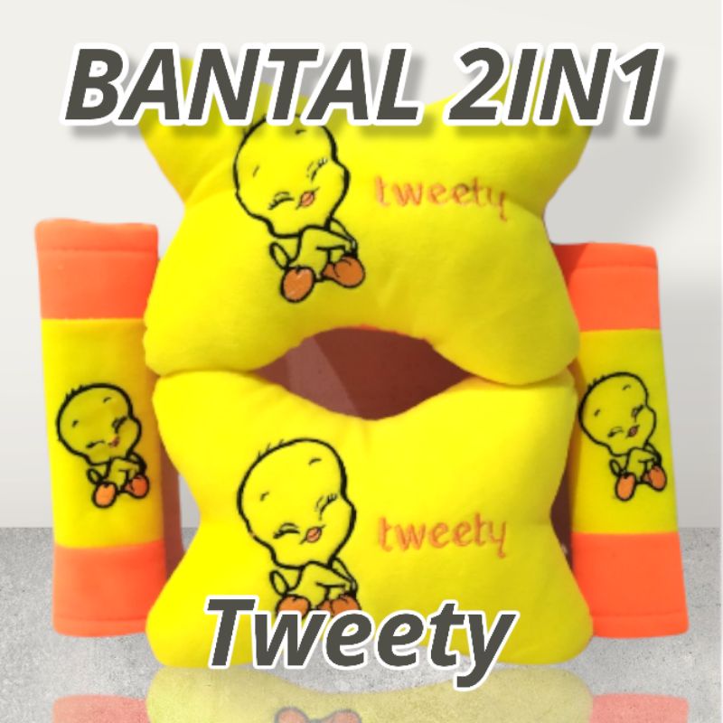 Bantal Mobil 2in1 Set Tweety Headrest Car Set Karakter Tweety