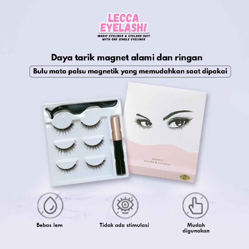 BULU MATA PALSU NATURAL MAGNET EYELASH EXTENSION 3D PAKETAN SET TEBAL 3 PASANG PREMIUM MEREK LECCA