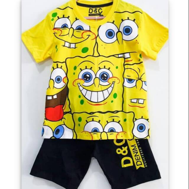 1 6T Setelan baju  kaos  anak  Karakter Laki laki Spongebob 