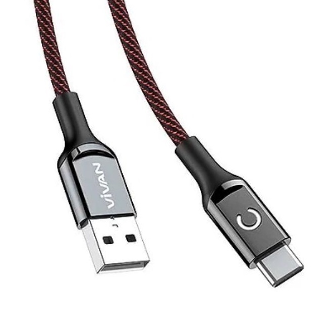 Kabel Data Usb Type C 3A Max LED Fast Charge Smart Power Cable By Vivan[V-ZC]