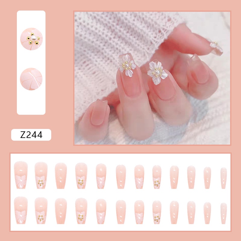 Z089-z396 24pcs / Kotak Kuku Palsu Full Cover Hias Berlian Imitasi Untuk Nail Art