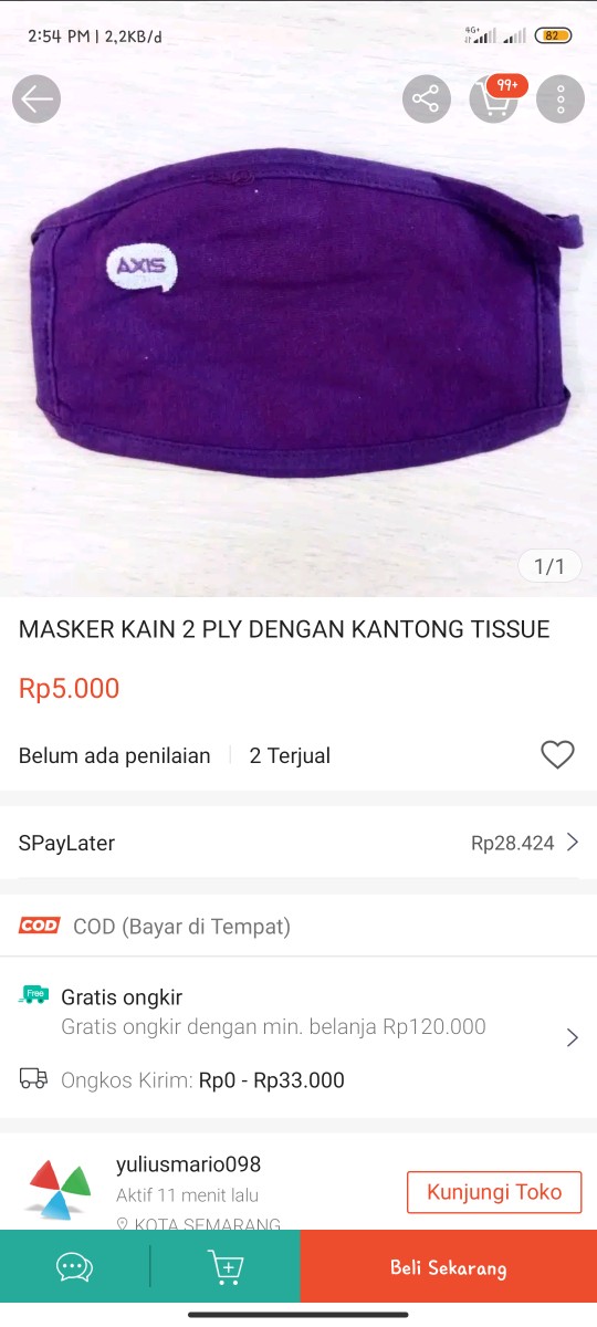 [bonus Tidak Dijual] Masker Kain 2 Ply Dengan Kantong Tissue