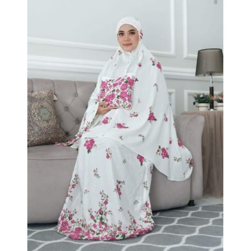 Mukena bali rayon dewasa putih motif