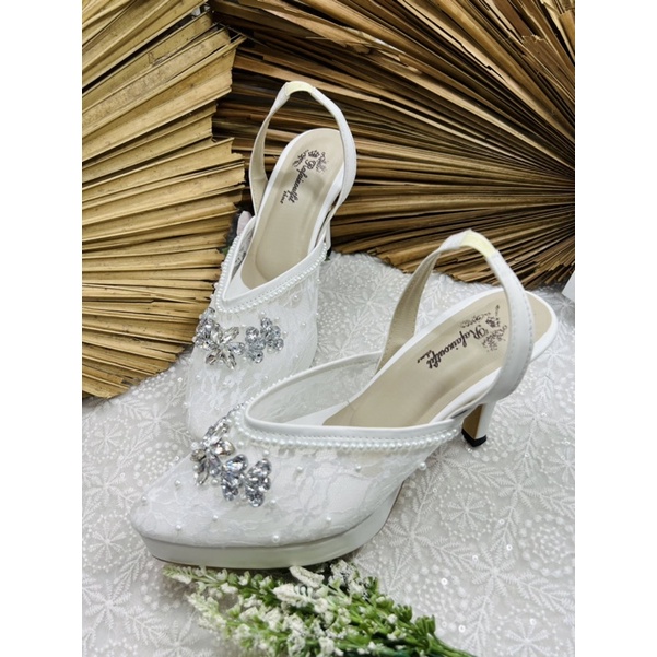 sepatu quinaya putih wedding shoes tali 9cm lancip