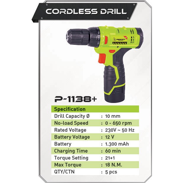 P-1138  CORDLESS SCREWDRIVER 12V PRESCOTT