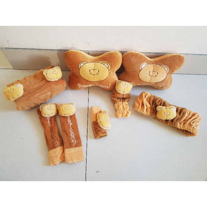 Pahe 6in1 bantal leher mobil tempat tisue karakter boneka FOREVER FRIEND bear crem coklat