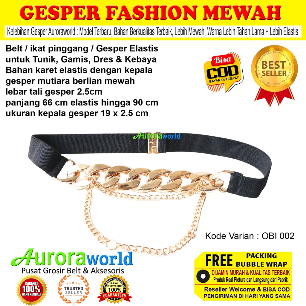 AURORAWORLD Belt Gesper Ikat Pinggang elastis Mewah untuk Dres Tunik Gaun Terbaru bisa COD