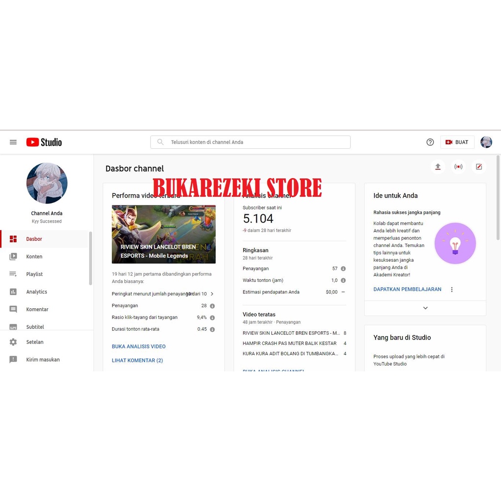 [SOLD] Akun Youtube Monetisasi Murah 5000 Subs