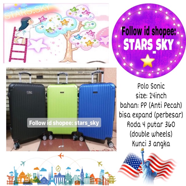 koper polo sonic 24inch expand koper bahan pp fiber anti pecah koper roda putar