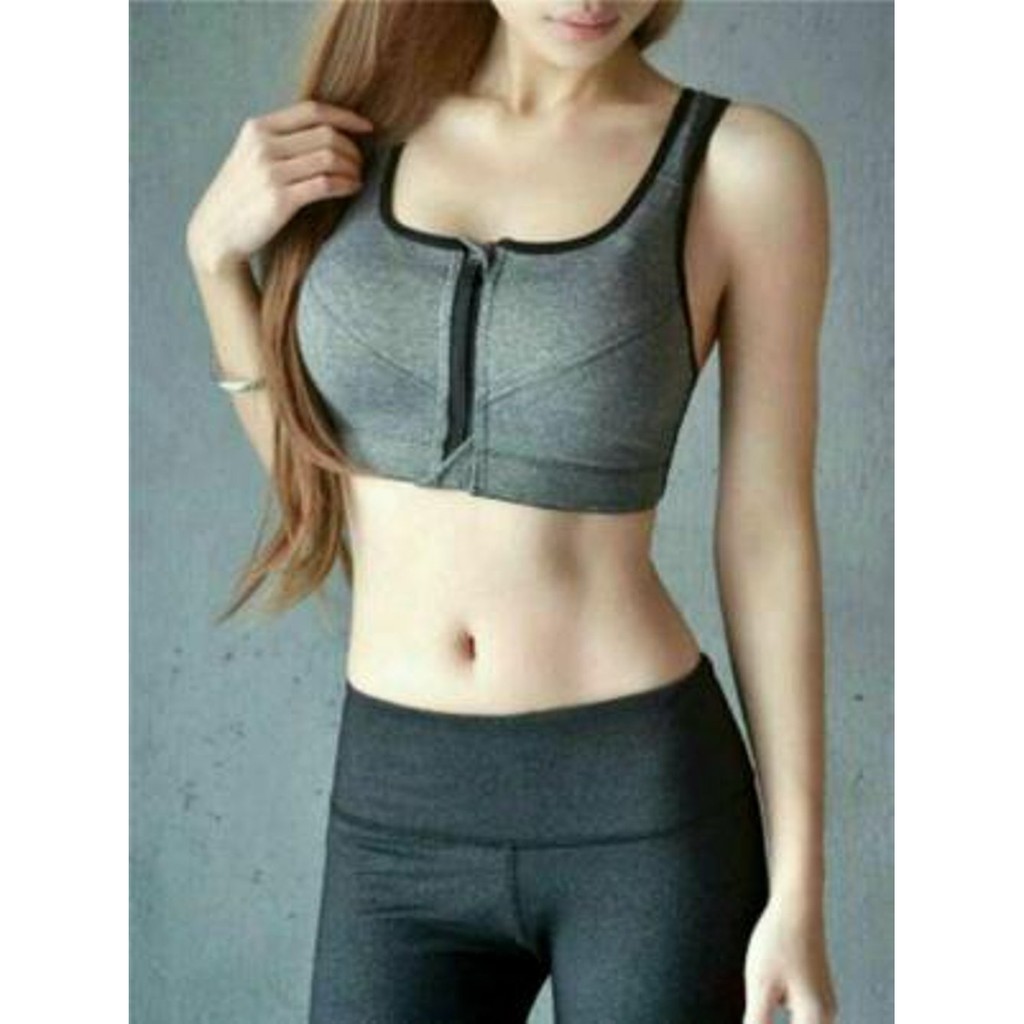 Bra Sport SportBra BH Bra Senam Yoga Fitness Olahraga Zipper Resleting  Depan Pakaian Dalam Wanita