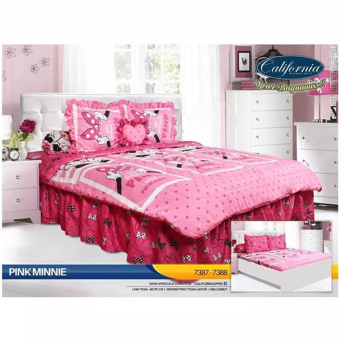 Bedcover California Sprei Rumbai Size King 180 x 200 Motif Pink Minnie