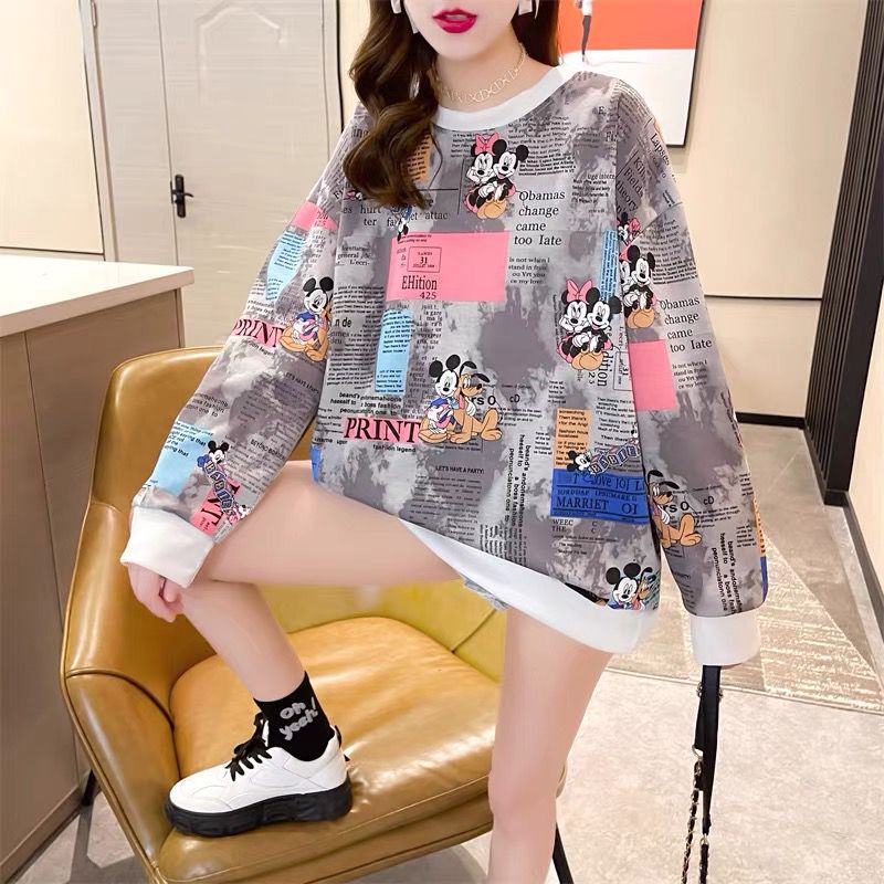 Sweater Lengan Panjang Wanita Import Motif Mickey Koran