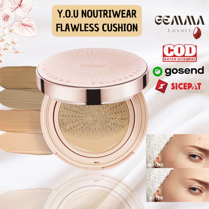 (GOSEND/COD) YOU NOUTRIWEAR + FLAWLESS CUSHION FOUNDATION SPF 40 PA+++ LONGWEAR FULL COVERAGE 16 HOUR SECOND SKIN