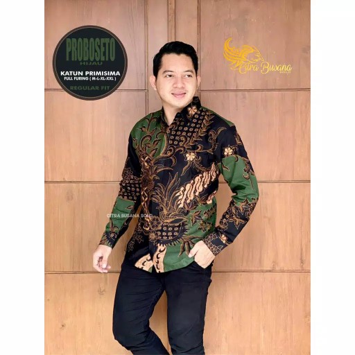 Proboseto Hijau Kemeja Batik Pria Full Furing Bahan Katun Primisima