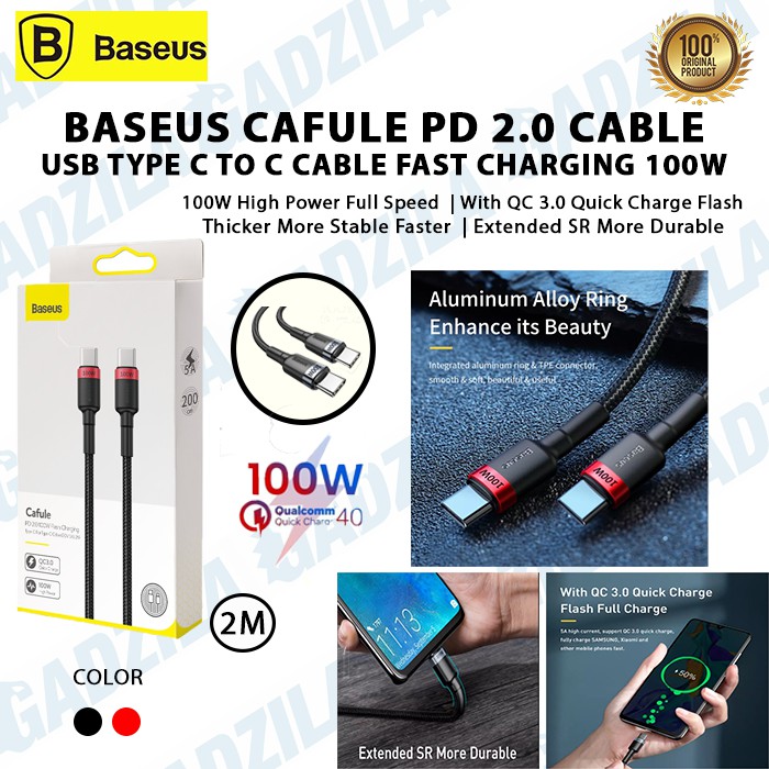 BASEUS CAFULE PD 2.0 KABEL USB TYPE-C TO TYPE-C CABLE FAST 100W 2METER