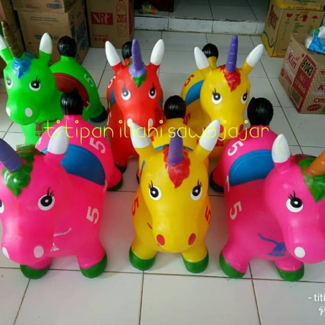 Mainan Kuda Jumping Unicorn - Hewan Tunggang Karet Tanduk Anak Edukasi