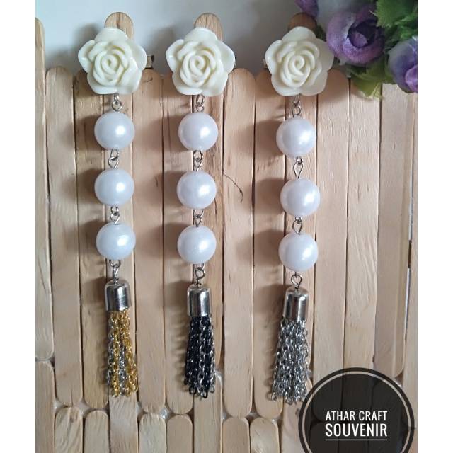 Bros Juntai LUSINAN (isi 12 pcs) Bros Dagu Mutiara Putih  Bros Juntai