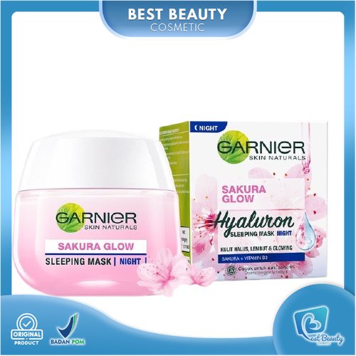 ★ BB ★ Garnier Sakura Glow Serum Night Cream Moisturizer Skin Care - 50 ml (Untuk Wajah Cerah &amp; Merona) - Sleeping Mask