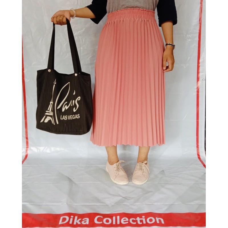 Rok Plisket Midi 7/8 | Rok Midi Plisket Premium Kualitas Import | Bahan tebel Fashion terlaris-Pink