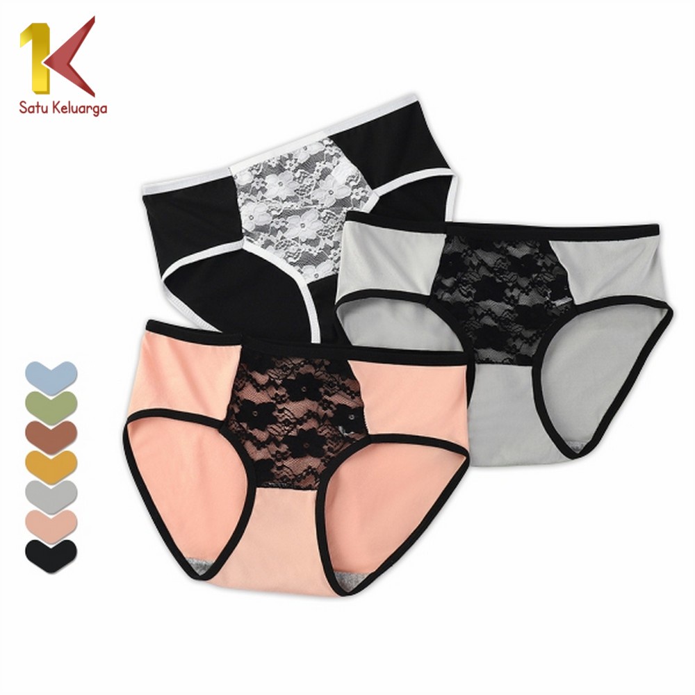 Satu Keluarga Celana Dalam P130 Kolor Wanita Dewasa List Hitam Renda Bunga / Undies Wanita Impor Mot