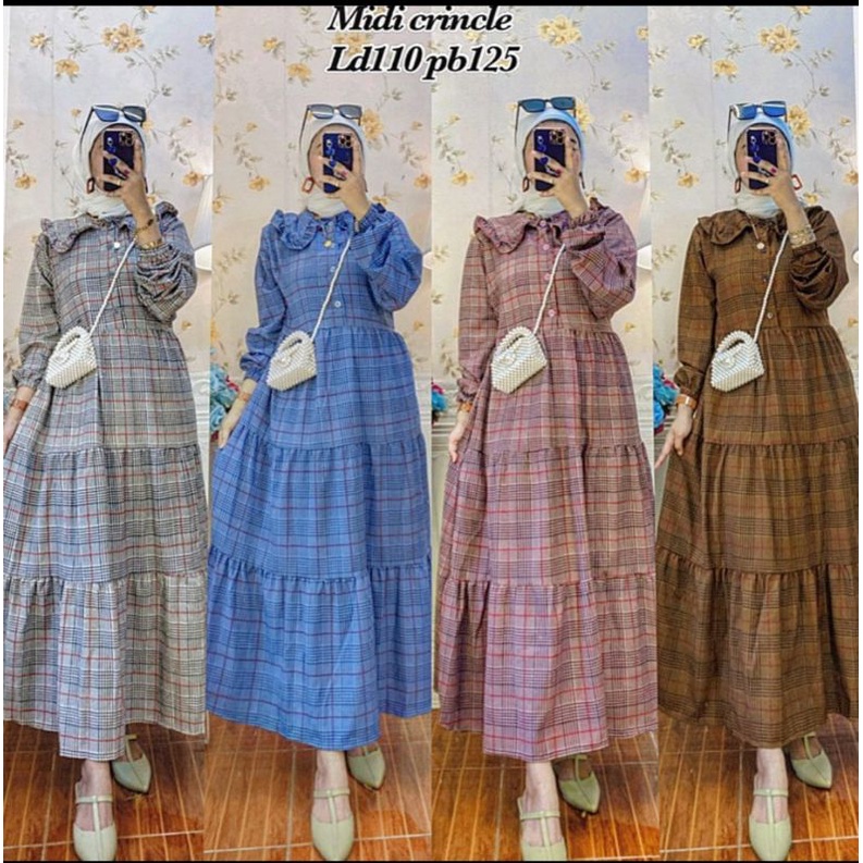 Maxi Dress Kotak import wanita