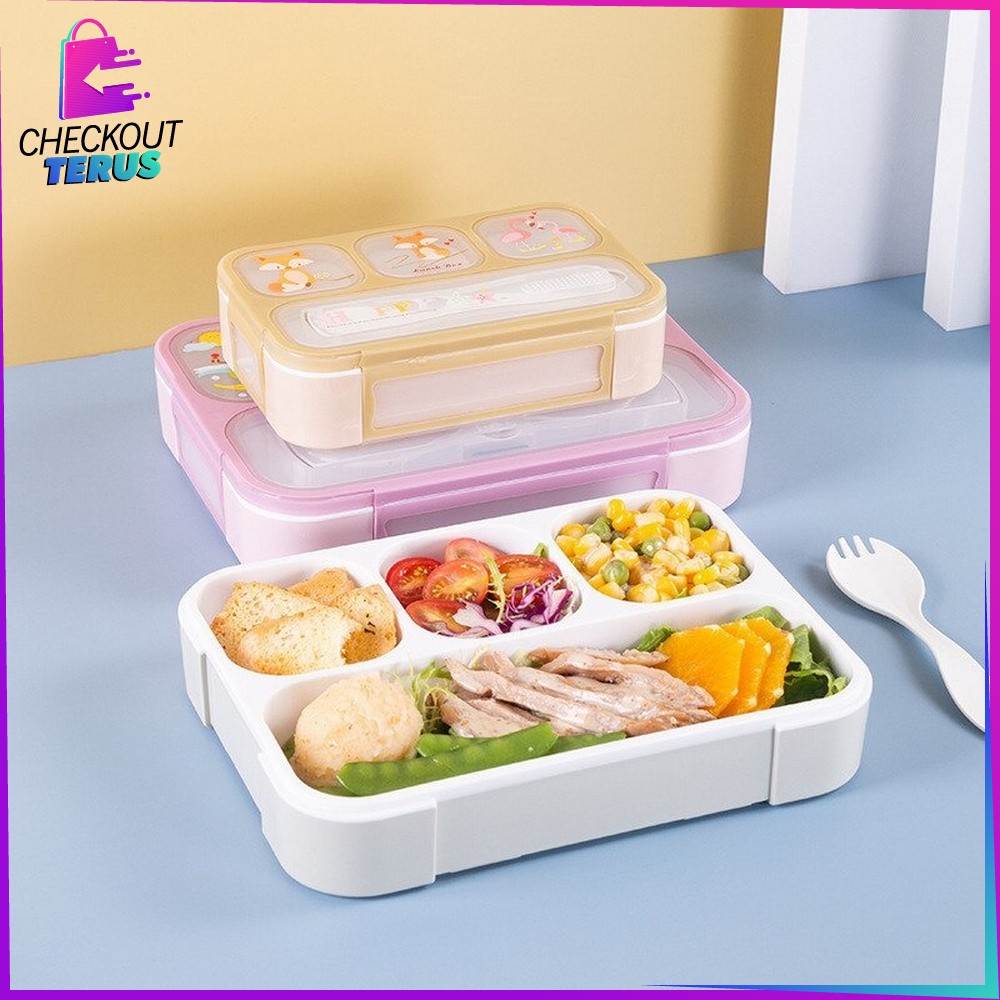 CT C448 C449 Tempat Makan Anak Set 3 Sekat Karakter Dengan Sendok Kotak Bekal Anak Motif Lucu Lunch Box BPA FREE