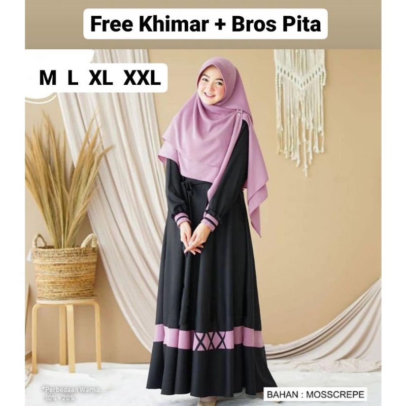 Baju Dress Gamis Syari Busui Kondangan Seragaman Wanita Muslim Fashion Seleting Depan Ukuran M L XL 