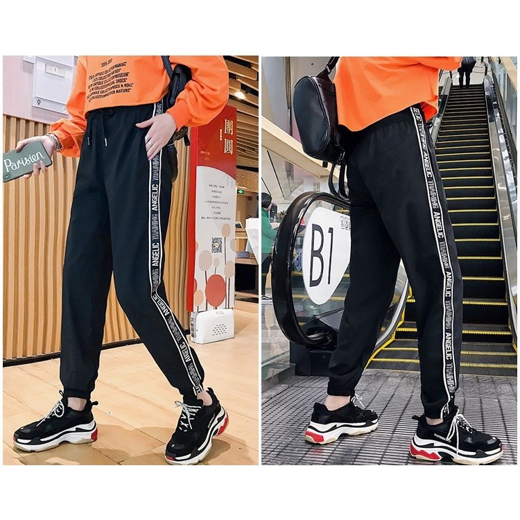 [baju wanita korea]  Celana Panjang List Jogger Training Senam Wanita Korea Import