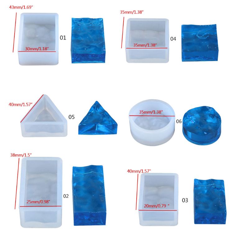 SIY  6Pcs Sea Wave Style Resin Molds Epoxy Resin Water Ripple Pendant Silicone Molds Resin Casting Molds Jewelry Making Tools