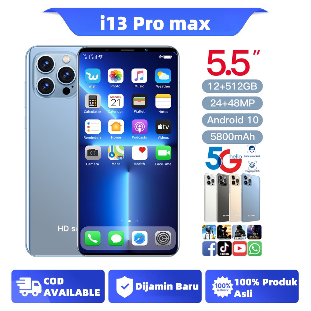 [HP Asli] Phone i13 Pro 12GB RAM + 512GB ROM 5G HP HD Kamera 5.5 Inci Layar Gaming Phone Gratis Pengiriman