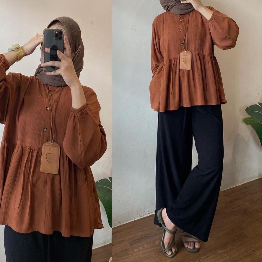 Raisa Blouse Crinkle Rayon Premium Rania Top Blouse Wanita Atasan Crinkle Kemeja Remaja Dewasa