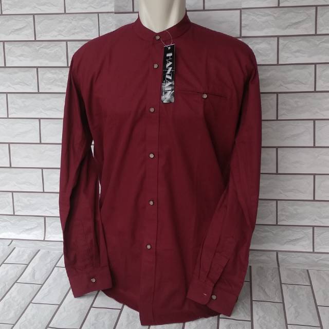 kemeja koko warna merah marun / kemeja koko pria lengan panjang / kemeja koko remaja
