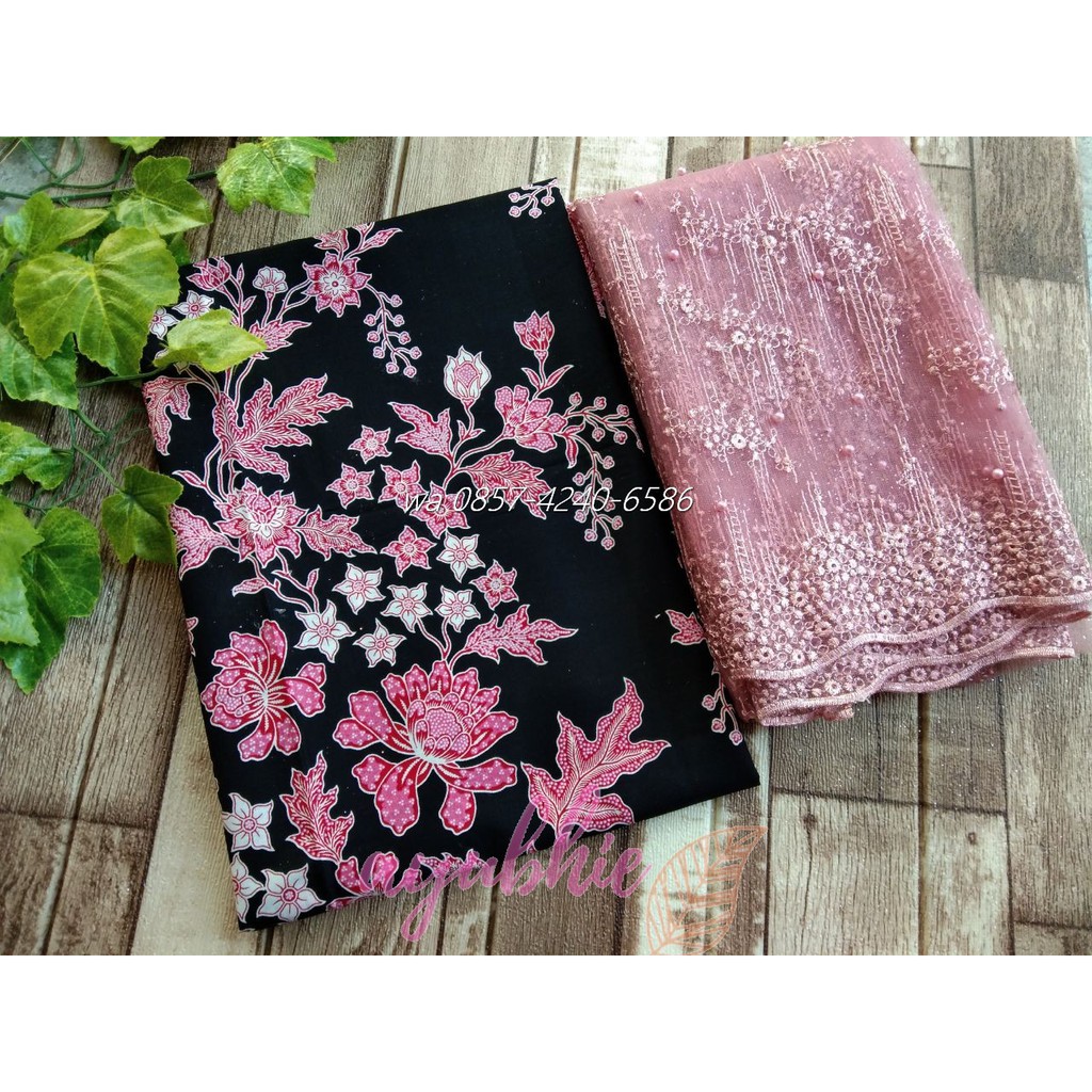 batik primisima sakura pink mix tulle kebaya tile mutiara bordir