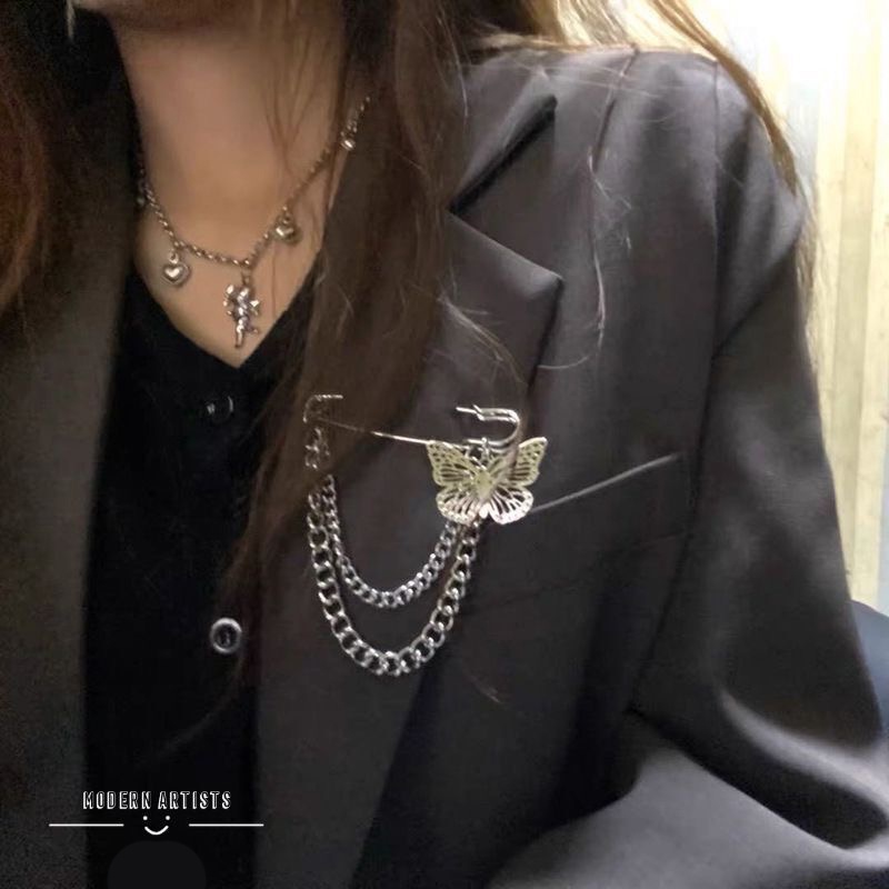 Pin Bros Rumbai Kupu-Kupu Warna Silver Gaya Retro Untuk Aksesoris Wanita