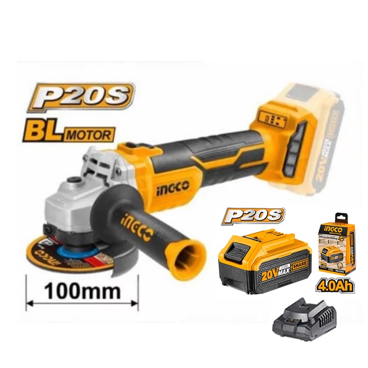 GERINDA CORDLESS INGCO CAGLI1002 BATERAI 4AH FAST CHARGER