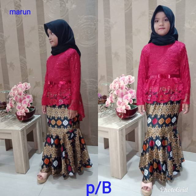 Set kebaya brokat anak pinguin 3 /kebaya modren anak /kebaya muslim anak /kebaya pesta anak
