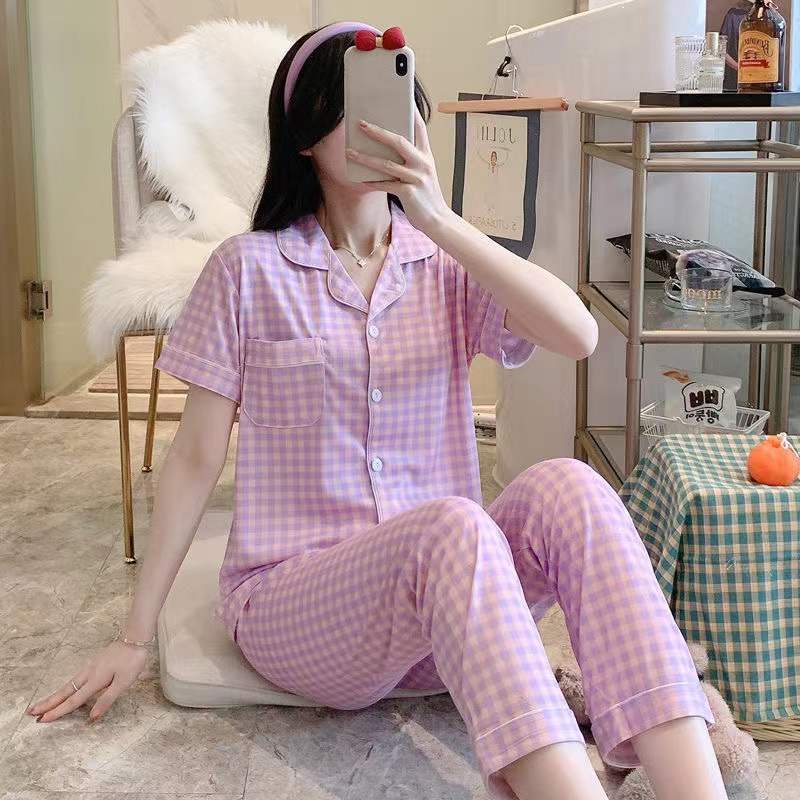 Baju Tidur Wanita Dewasa Piyama Set Kekinian Model Kemeja CP Kotak Series Import