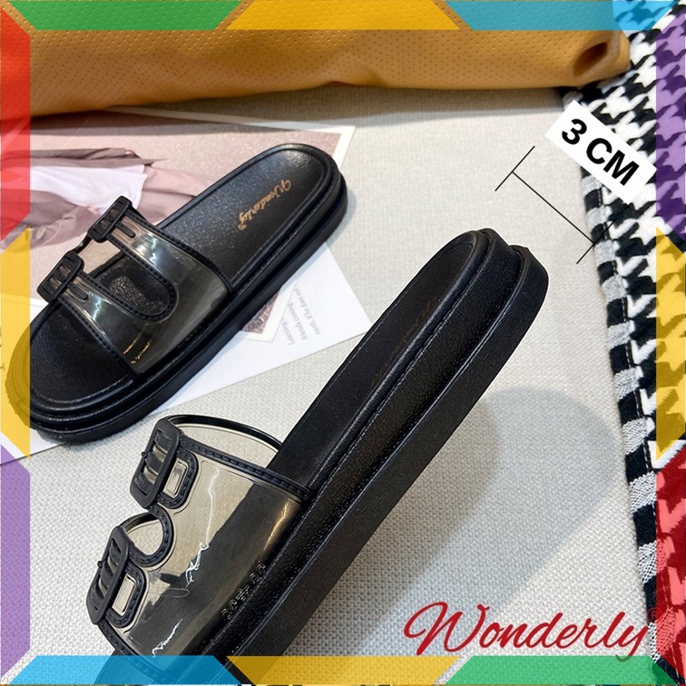 1997-2 Sandal Slop Ban 2 Transparan Wanita Wonderly Sendal Selop Cewek Jelly Karet Empuk Kokop Bening Glanzton