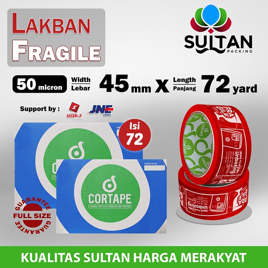 

Lakban FRAGILE UNBOXING 45mm x 72yard JANGAN DIBANTING HANDLE WITH CARE UNBOXING KARGO/DUS