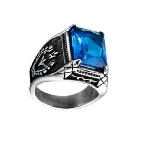 Unik Cincin Pria Champion Big Blue Stone Titanium Steel Ring Cincin Pria Batu Biru Berkualitas