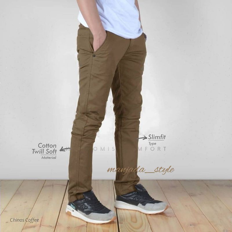 CELANA CHINO Panjang pria Slimfit KERJAHARIAN Santai Casual Formal Hitam Abu Cream Mocca Size 27-38